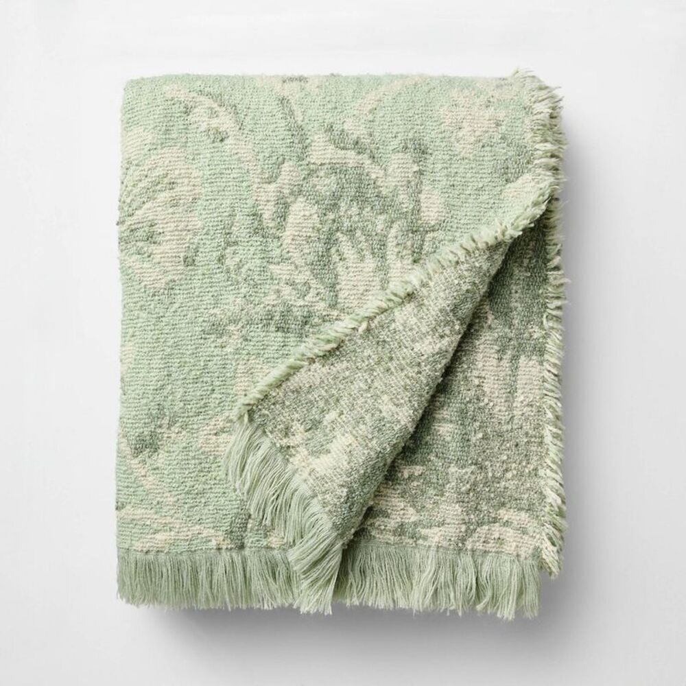 Threshold Studio Mcgee Sage Green Woven Fringe Throw Blanket